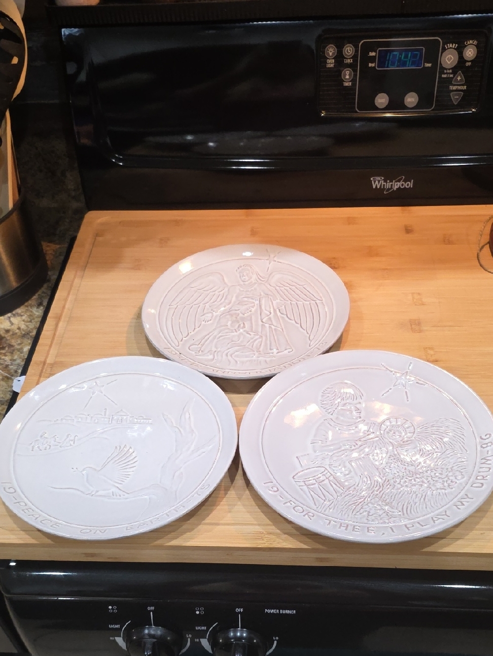 Frankoma White Embossed Holiday Decorative Plates Set